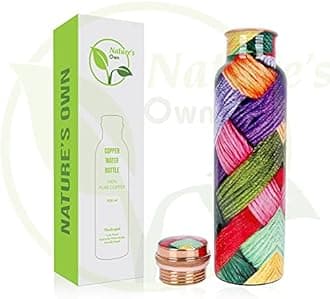 Nature's Own Premium Ayurvedic Pure Copper Water Bottle-Joint Free Leak Proof 950 ml capacity - Unique Printed Designs With all Benefits Of Copper - Limited stock (Design 02)