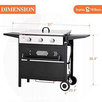 Sophia & William - Gas grill with non-stick ceramic plate, propane bbq grill, can be converted into table griddle for camping, 3 burners, outdoor barbecue grill