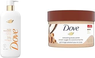 Exfoliating Body Wash with Brightening Serum and Coconut Butter Brown Sugar Body Scrub 18.5 oz and 10.5 oz