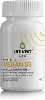 Unived Basics Plant-Based Vegan Vitamin D3 from Lichen, 600 I.U. for Bone, Cognitive, Immune Health, 60 Vegan Capsules, One Daily (2 month supply)