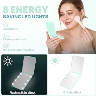 Mini Travel Compact Mirror, 1X/3X Magnifying LED Pocket Travel Makeup Mirror for Women with Light for Purse, Double-Sided, Portable Folding Handheld, Small Lighted Mirrors for Girl