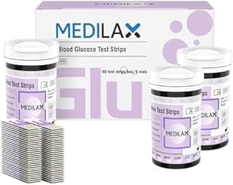 Medilax Blood Glucose Test Strips, 2 * 90 Count (2 Vial, Pack of 1), Only Compatible with Medilax 2-1 Meter