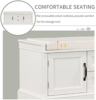 Merax Modern Wood Storage Bench with 2 Drawers and 2 Cabinets for Living Room Bed Room Entryway White