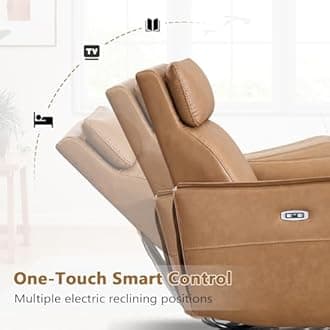 ANJ Power Recliner Chair with USB Port, 150° Reclining Swivel Glider, Faux Leather, Cognac Brown, 350 lbs Capacity