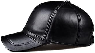 Black Premium Leather Baseball Cap for Men's Stylish and Comfortable Headwear, Black, M