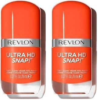REVLON Ultra HD Snap Nail Polish, Glossy Nail Color, 100% Vegan Formula, No Base and Top Coat Needed, 007 Hot Stuff, 0.27 Fl Oz (Pack of 2)