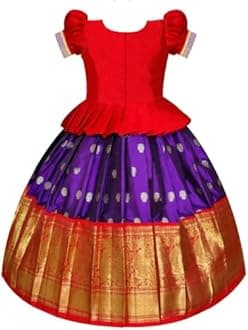 White Button Lehenga Choli Traditional South Indian Pattu Pavadai Girl Jecquard