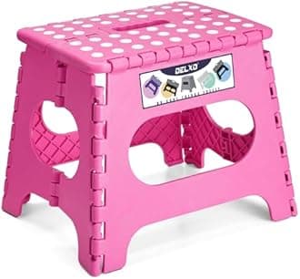 Delxo Folding Step Stool,11 Inch Non-Slip Foldable Step Stools for Kids and Adult,Portable Lightweight Small Folding Stool with Handle for Kitchen Bathroom in Pink,1 Pack