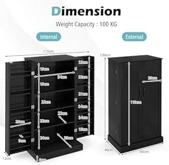 TANGZON Kitchen Cupboard, Kitchen Pantry Cabinet with Doors & Adjustable Shelves, Space Saving Larder Storage Cupboard Organiser for Dining Room Living Room Entryway (Black, 60 x 40 x 120cm)