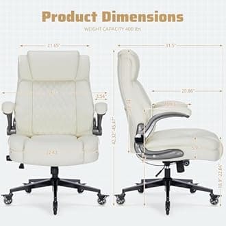 High Back Office Chair with Locking Wheels, Large Executive Desk Chair, Flip Arms Adjustable Lumbar Support, Ergonomic Synthetic Leather Computer Chair Prevents Cats Scratching, Thick Padded,Beige