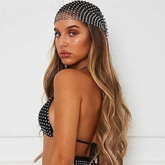 Women Mesh Rhinestone Headbands Glitter Hollow Out Hairbands Crystal Headscarfs Wrap for Rave Party Festival Nightclub