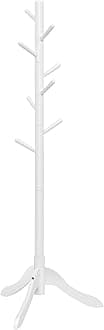 Solid Wood Coat Rack, Free Standing Tree-Shaped Coat Rack with 8 Hooks, 3 Height Options, for Clothes, Hats, Bags, Living Room, Bedroom, Home Office, Cloud White URCR01WT