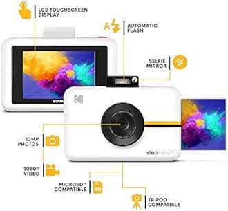 Zink Kodak Step Touch | 13MP Digital Camera & Instant Printer with 3.5” LCD Touchscreen Display, 1080p HD Video (White) Gift Bundle