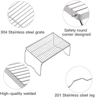 REDCAMP Folding Campfire Grill 304 Stainless Steel Grate, Heavy Duty Portable Camping Grill with Legs Carrying Bag, Medium