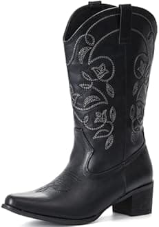 IXU Wide Calf Cowboy Boots For Women Pointy Toe Women's Western Boots Cowgirl Boots Mid Calf Boots