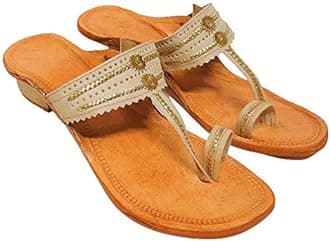 Women's Kolhapuri Chappals | Ethnic Leather Heels Kolhapuris for Women | WK19