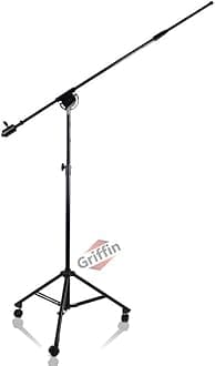GRIFFIN 11FT Tall Rolling Mic Boom Stand (Extended XHeight Edition) with Telescopic Arm & Tripod Base – Studio Microphone Wheeled Stand for Overhead Drums, Choir, Vocal Recording