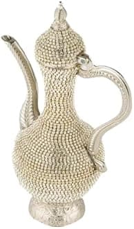 Steel Water Bottle Pitcher with Zirconia Stones | Handmade Metal Carafe Water Tea Coffee Jug Vintage Bottle | Turkish Ottoman Zamzam Pitchers (470 ML / 16 Oz, Zirconia Stone, Silver Color)