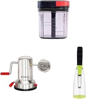 Wonderchef Glory String Vegetable Chopper with 6 Sharp, 900Ml, 1 Year Warranty&Wonderchef Coconut Scraper&Wonderchef Smart Multifunctional Vegetable/Fruit Peeler