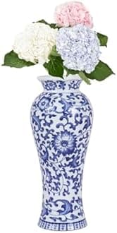 Chinoiserie Blue and White Vases,Living Room Centerpiece Ceramic Vase for Office Bedroom Chinoiserie Vintage Willow Flower Vases Decor (Lotus-M)