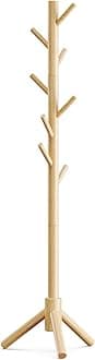Pipishell Coat Rack Sturdy Wooden Coat Rack Stand, Adjustable Coat Tree, Free Standing Tree Hanger with 4 Sections & 8 Hooks, for Home/Bedroom/Office/Hallway/Entryway