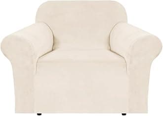 H.VERSAILTEX Stretch Velvet Armchair Cover Couch Covers 1 Cushion Chair Slipcover for Living Room Furniture Cover Crafted from Thick Comfy Rich Velour (Chair 31"-49", Cream)