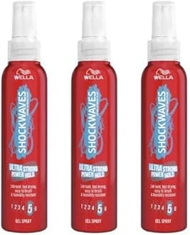 3x Wella Shockwaves Styling Ultra Strong Rock & Hold 5 Gel Hair Spray 150ml