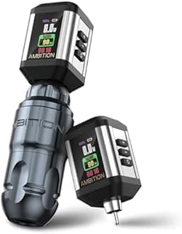 Ambition Lutin Rotary Tattoo Machine with 2Pcs Korall Tattoo Power Supply 2200mAh Straight Drive Bar - Wireless Tattoo Machine Short Tattoo Pen with Brushless Motor with RCA Cord for Tattoo Artist