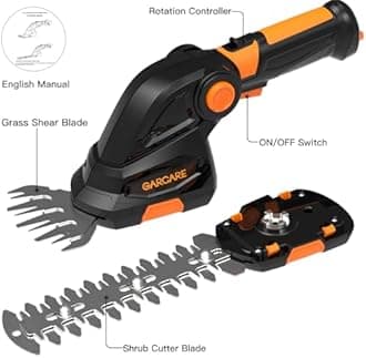GARCARE Cordless Grass Shears & Electric Hedge Trimmer 2 in 1 - Handheld Bush Trimmer & Grass Trimmer with 1500mAh Lithium-Ion Battery for Shrub, Garden, Grass and Lawn Cultivation