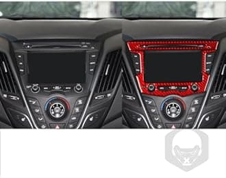 Car Center Dashboard Radio Navigation Panel Premium Real Carbon Fiber Sticker Trim Compatible with Hyundai Veloster 2012 2013 2014 2015 2016 2017 Red Accessories