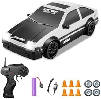 RC Car, 1:24 Scale 4WD RC Drift Racing Car, 15KM+/h Speed, Rechargeable Battery, 2.4GHz Remote Control, White, Ages 8+
