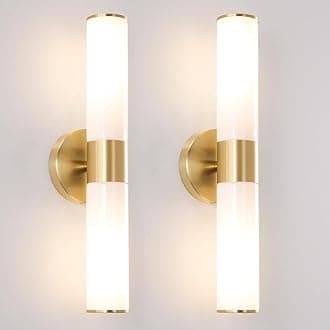 Gold Bathroom Wall Sconces Set of 2, Brass Wall Sconce with Mikly White Glass Shade, Modern Sconces Wall Lighting, Vanity Light Fixtures, Wall Lights for Mirror Living Room Bedroom Hallway Stairs