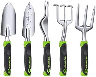 WORKPRO Garden Tool Set 5 Pieces Gardening Work Gifts Cast Aluminum Outdoor Hand Tools Kit for Men and Women Including Trowel Transplanter Weeder Hand Fork Cultivator