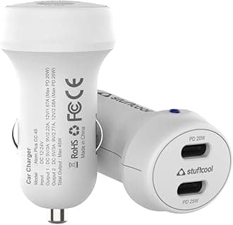 Stuffcool Atom Plus CC 45W Car Charger with PPS Type-C1 PD20W + Type-C2 PD25W Type-C Ports Supports PD protocols to Fast Charge All Devices Like Apple, Google, LG, Samsung