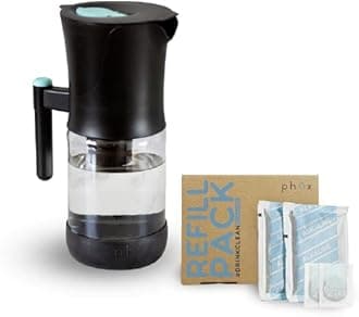 Phox V2 Water Filter | 9-Cup Glass Water Filter Pitcher and Refillable Eco Cartridge Cartridge | 60-Day Supply (Alkaline Pack)