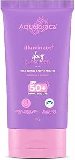 Aqualogica Illuminate+ Dewy Sunscreen Gel SPF 50+ PA++++ with Wild Berries & Alpha Arbutin | Broad Spectrum SPF 50+ PA++++ | UVA/B & Blue Light Protection | Evens Skin Tone | Fragrance-Free & No White Cast | For Luminous & Sun Protected Skin | 30 g