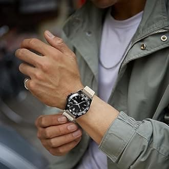 WOCCI 18mm Braided Nylon Watch Band for Men and Women, Quick Release, Black Stainless Steel Buckle (Starlight)