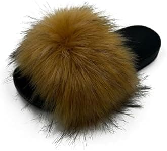 Women's Faux Fur Slides Slippers Fluffy Fuzzy Sandals Open Toe Furry Slide Flip Flop Indoor Outdoor