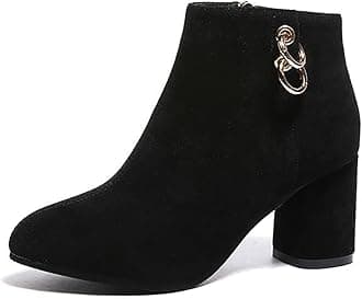 DernolseaLadies Ankle Boots - Faux Suede Chunky Block Heeled Ankle Boots for Women | Zip Closure & Buckle Decor