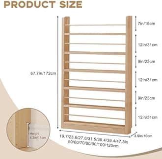 Tazyee Book Shelf, Behind The Door Bookshelf, Wooden Kids Book Shelf 3/4/5/6 Tier, for Toys and Books, Space-Saving Wall Mount Narrow