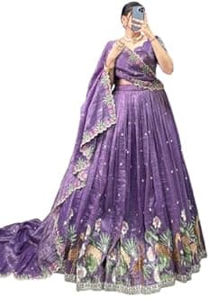 KrishuEthnics Designer Bridal Lehenga Choli Set with Embroidered Border, Traditional PartyWear Collection