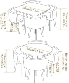 Round/Square Dining table Set with Chairs,Modern Conference Table and 4 Chairs Set,Reception Table and Chair Combination,Wooden Kitchen Table Set for 4 for Dining Room(80cm(31.5in),A)