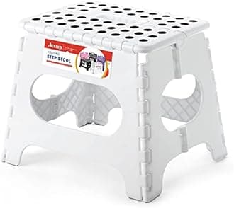 ACKO 11Inch Folding Step Stool - The Lightweight Stool is Sturdy Enough to Support Adults and Safe Enough for Kids. Opens Easy with One Flip. Great for Kitchen, Bathroom, Bedroom, Kids or Adults White