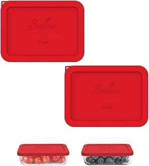 Sophico 3 Cup Rectangle Silicone Storage Cover Lids Replacement for Pyrex 7210-PC Glass Bowls, Container not Included (RED, 2 Pack)