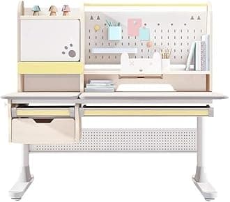 FCD Large Ergonomic Multi Function Real Wood Adjustable Kids Study Desk Drafting Table Book Shelf & Hutch (Without Chair)