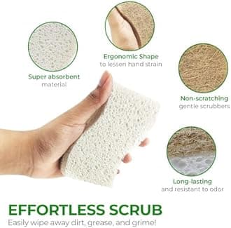 Biodegradable Natural Sponge Pack of 24 - Cellulose and Coconut Washing up Sponges - Eco Heavy Duty Cleaning Sponges - Non Scratch Odour Free Kitchen Sponges Multipack for Dishes, Pots and Pans