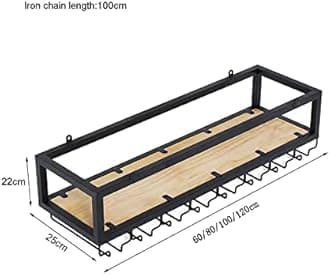 JHGJBJ Hanging Wine Rack, Metal Ceiling Glass Rack, Bar Unit Floating Shelves, Industrial Bottle Holder With Stemware Shelf for Bar Cafe Kitchen (Size: 80X25X100 CM)