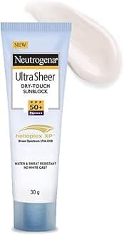 Neutrogena Ultra Sheer Sunscreen SPF 50+ | Broad Spectrum UVA/UVB | Blue light protect | No White Cast | Water resistant, Ultra light & Non sticky | Oily, Dry & Sensitive Skin | 30 g (Pack of 1)