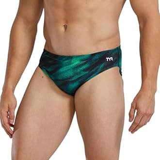 Men's Standard Durafast Elite Racer Brief Swimsuit, Green/Soren, 34