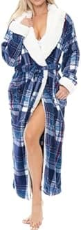Alexander Del Rossa Sherpa Robes for Women Long, Womens Robes Long Hooded Bathrobes for Women, Plus Size Robe